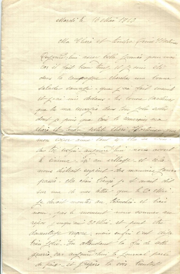 130 - Lettre d'Eugène Felenc adressée à sa fiancée Hortense Faurite datée du 16 mai 1916- Page 1.jpg