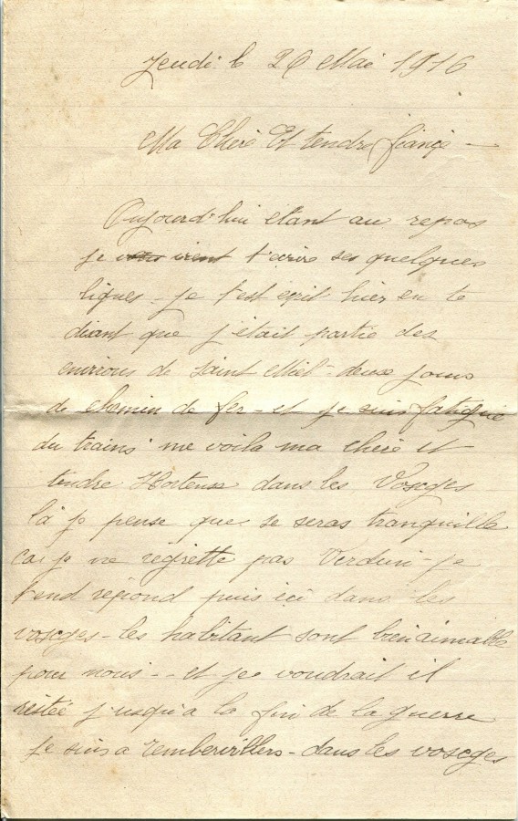 149 - Lettre d'Eugène Felenc adressée à sa fiancée Hortense Faurite datée du 26 mai 1916 - Page 1.jpg