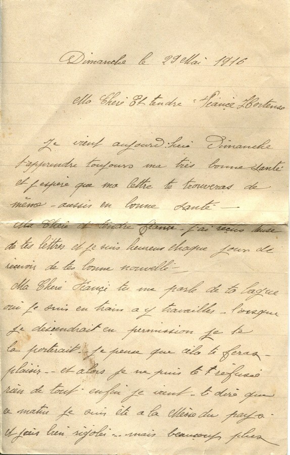 156 - Lettre d'Eugène Felenc adressée à sa fiancée Hortense Faurite datée du 29 mai 1916 - Page 1.jpg