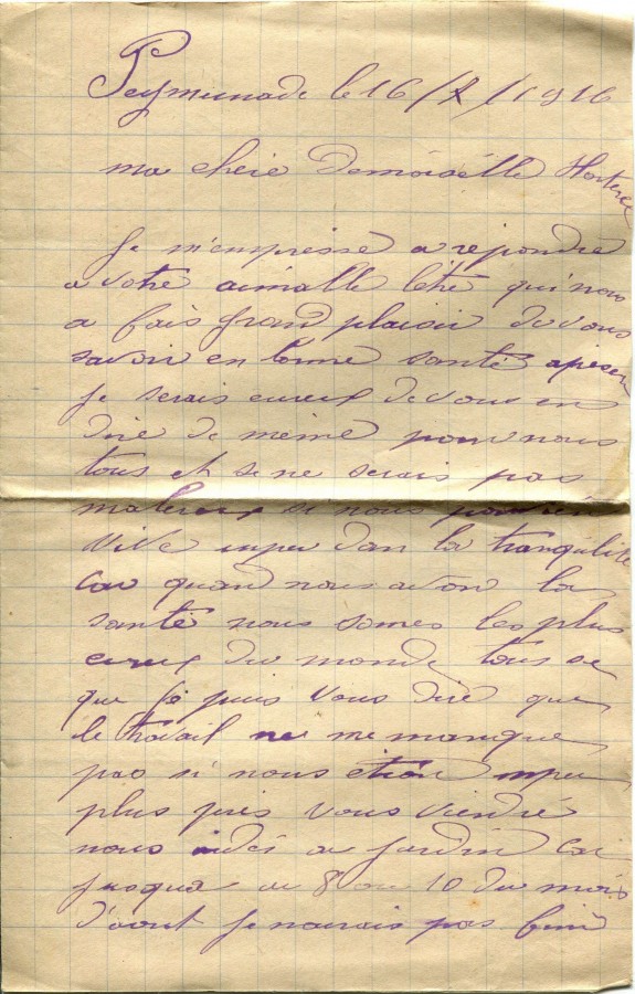 237 - Lettre de Louis Felenc à Hortense Faurite datée du 16 juillet 1916 - Page 1.jpg