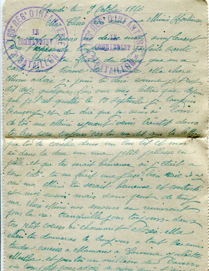 255 - Verso Carte Lettre d'Eugène Felenc à Hortense Faurite datée du 10 Octobre 1916 (date du tampon) -.jpg
