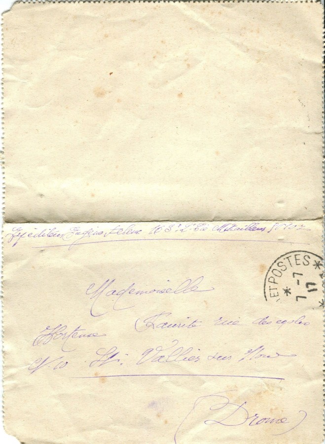 7 Juillet 1917 (date du tampon) - Recto Carte Lettre d'Eugène Felenc à sa fiancée Hortense Faurite.jpg