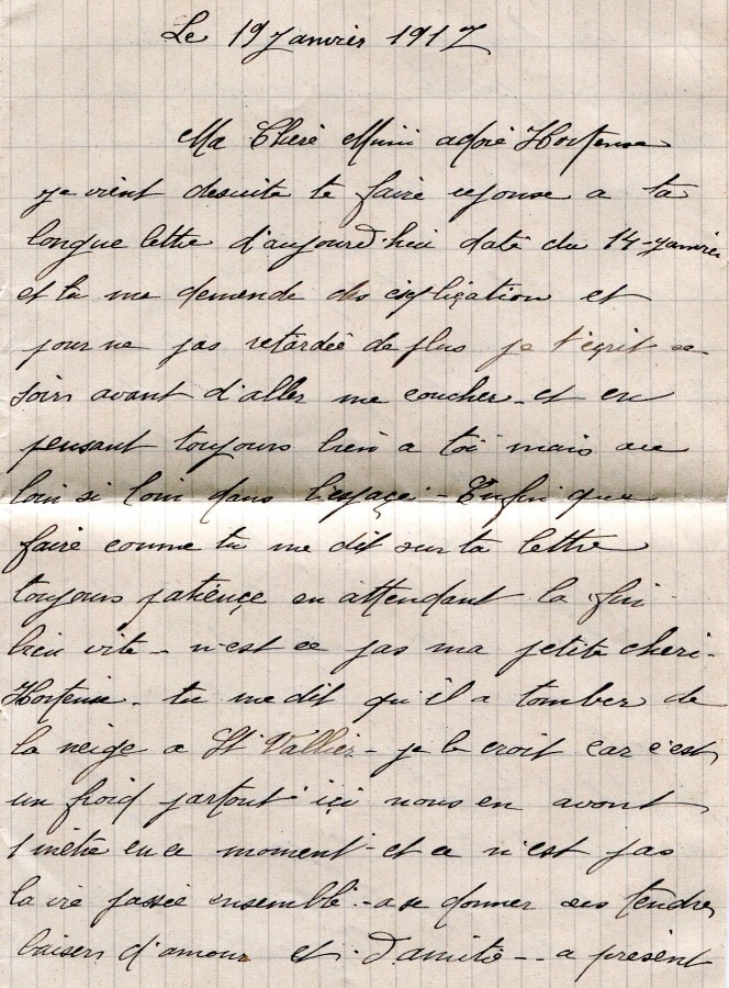 19 - Lettre de Eugène Felenc à sa fiancée Hortense datée du 17 janvier 1917-page 1.jpg
