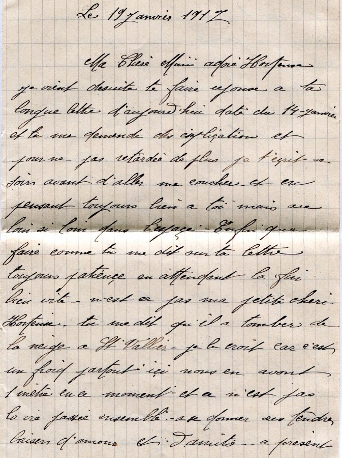 24 - Lettre de Eugène Felenc adressée à sa fiancée Hortense Faurite datée du 19 Janvier 1917 - Page 1.jpg