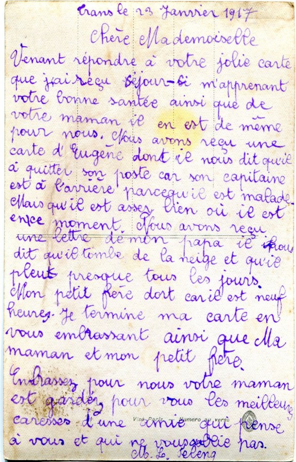 36 - Carte postale de Marie-Louise Felenc à Hortense Faurite datée du 23 janvier 1917.jpg