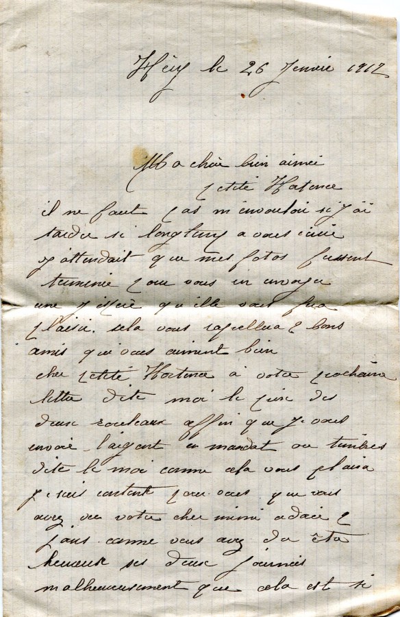 42 - Lettre d'un ami adressée à Hortense Faurite datée du 26 Janvier 1917 - Page 1.jpg