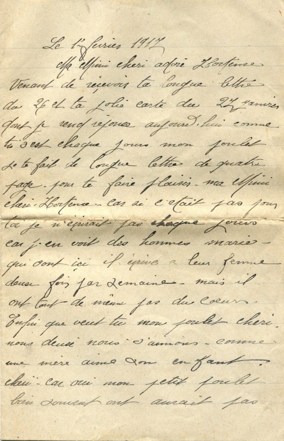 72 - 1er Février 1917 - Lettre d'Eugène Felenc à Hortense Faurite - Page 1.jpg
