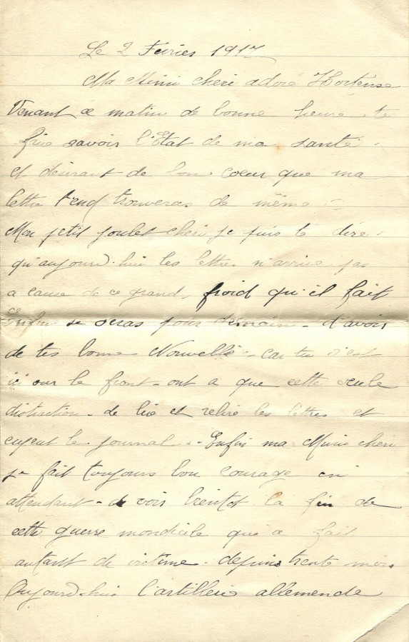 76 - 2 février 1917-Lettre de Eugène Felenc adressée à Hortense Faurite-page 1.jpg