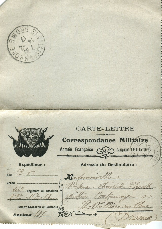 118 - 14 février 1917 (date du tampon)- Recto d'une carte lettre d'Eugène Felenc adressée à Hortense Faurite.jpg