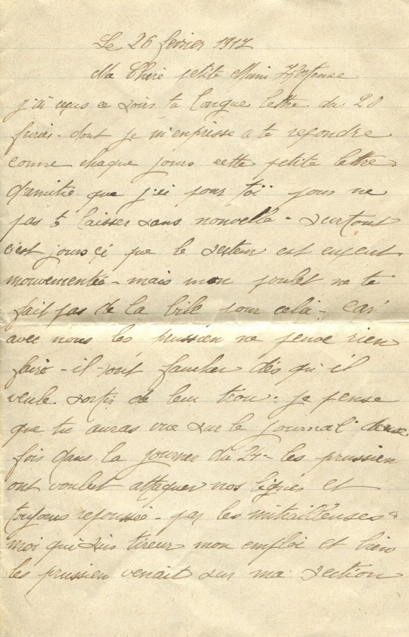 141 - 26 Février 1917 - Lettre de Eugène Felenc adressée à sa fiancée Hortense Faurite  - Page 1.jpg