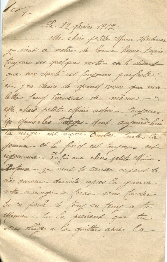 144 - 27 Février 1917 - Lettre de Eugène Felenc adressée à sa fiancée Hortense Faurite  - Page 1.jpg