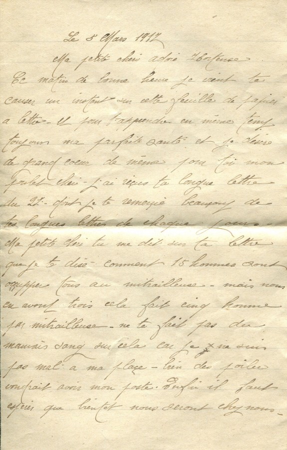 160 - 5 Mars 1917 - Lettre d'Eugène Felenc adressée à sa fiancée Hortense Faurite - Page 1.jpg