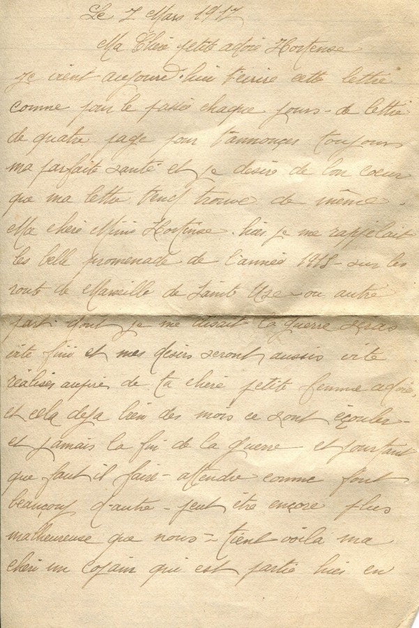 166 - 7 Mars 1917 - Lettre d'Eugène Felenc adressée à sa fiancée Hortense Faurite - Page 1.jpg