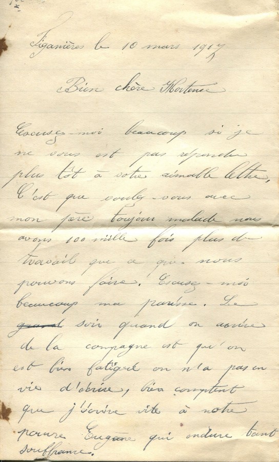 171 - 10 Mars 1917 - Lettre de Marie Louise Felenc adressée à Hortense Faurite - Page 1.jpg