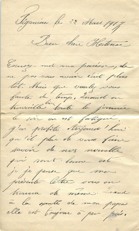 192 - 22 Mars 1917 - Lettre de Marie-Louise Felenc adressée à Hortense Faurite- Page 1.jpg
