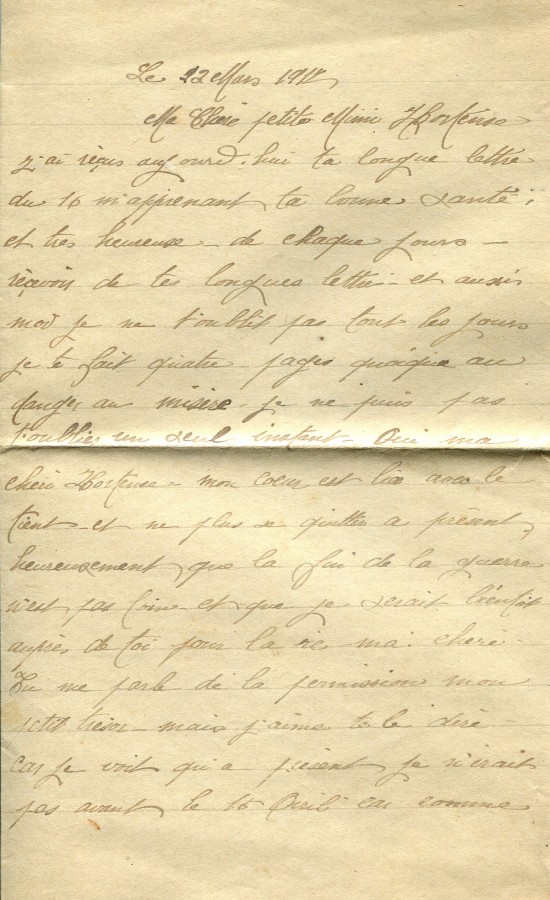 194 - 22 Mars 1917 - Lettre d'Eugène Felenc adressée à sa fiancée Hortense Faurite - Page 1.jpg