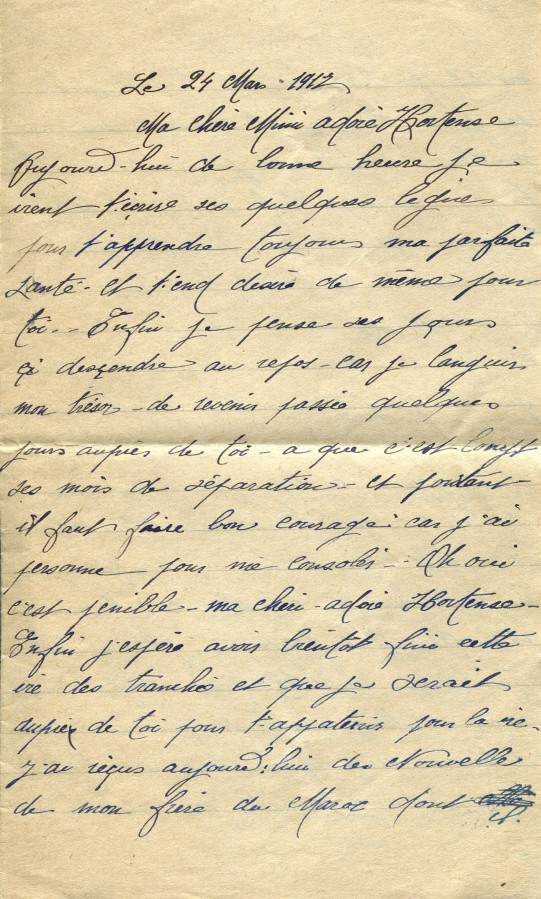 197 - 24 Mars 1917  - Lettre d'Eugène Felenc adressée à sa fiancée Hortense Faurite - Page1.jpg