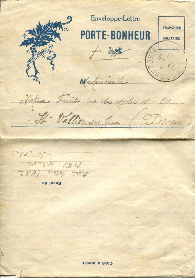 278 - 12 Mai 1917 (date du cachet) - Enveloppe-lettre d'Eugène Felenc adressée à sa fiancée Hortense Faurite  - Page 1.jpg