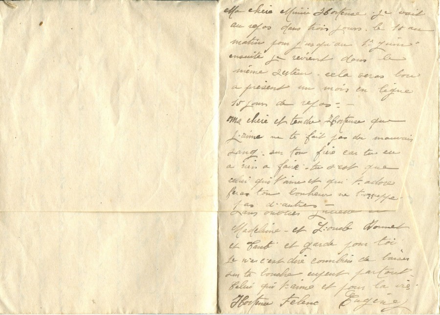 279 - 12 Mai 1917 (date du cachet) - Enveloppe-lettre d'Eugène Felenc adressée à sa fiancée Hortense Faurite - Page 2.jpg
