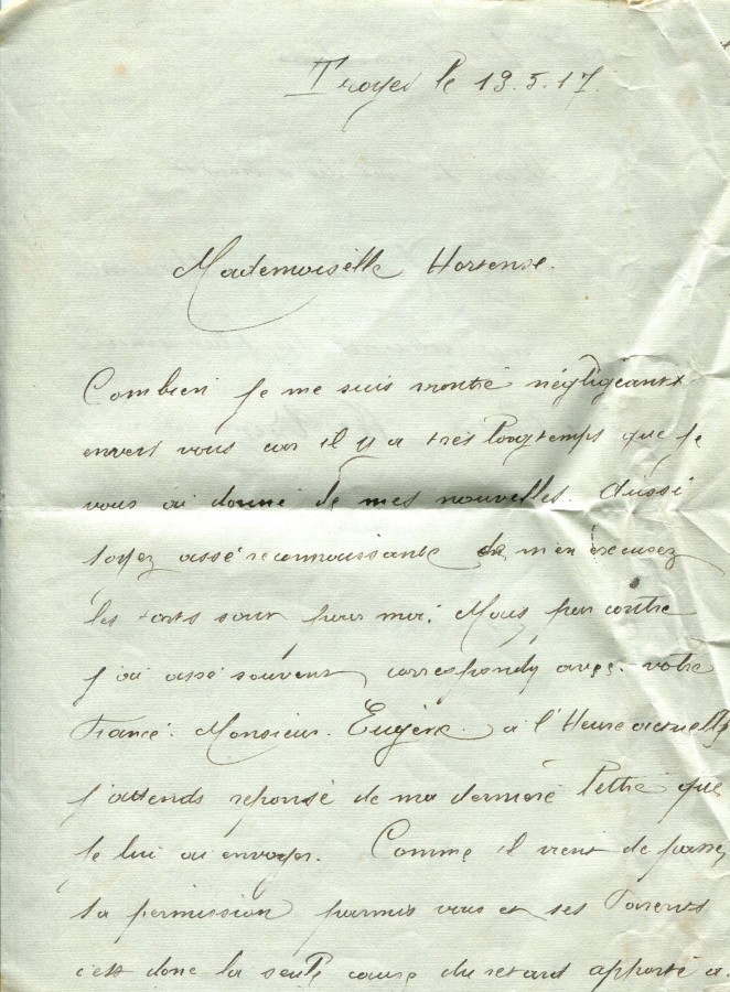 281 - 13 Mai 1917 - Lettre d'un ami adressée à Hortense Faurite - page 1.jpg
