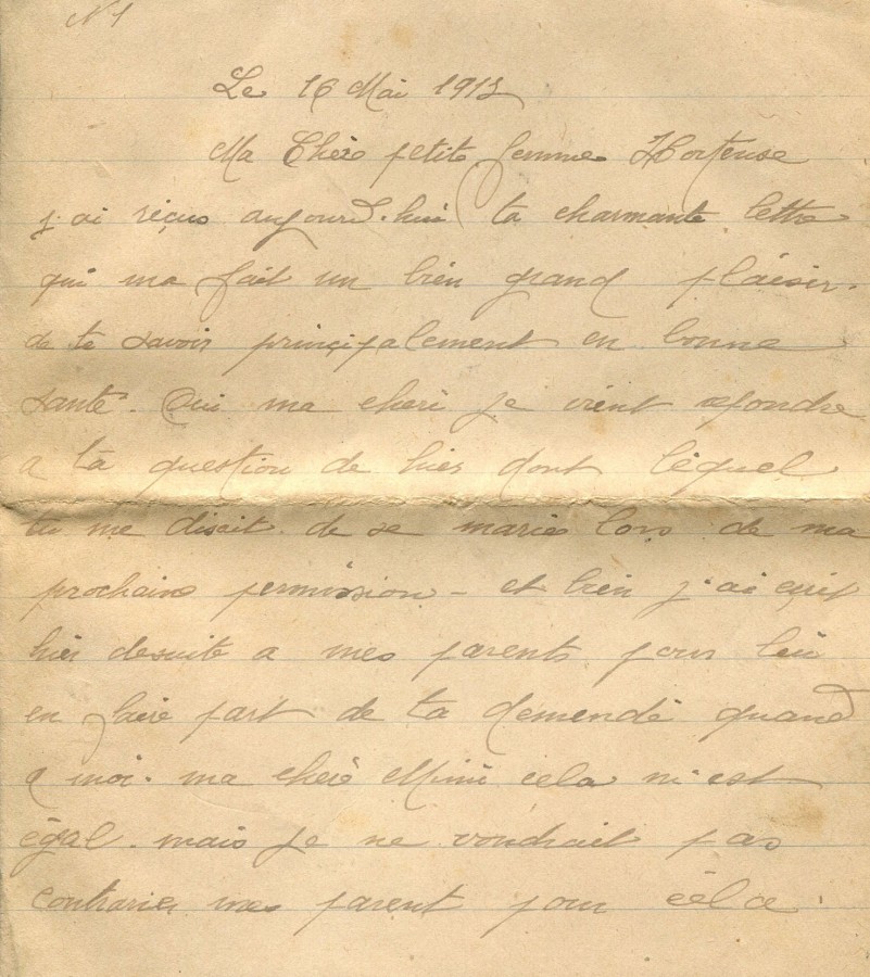 290 - 16 Mai 1917 - Lettre d'Eugène Felenc adressée à sa fiancée Hortense Faurite - Page 1.jpg