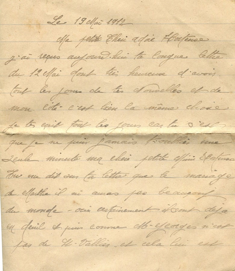 293 - 19 Mai 1917 - Lettre d'Eugène Felenc adressée à sa fiancée Hortense Faurite - Page 1.jpg