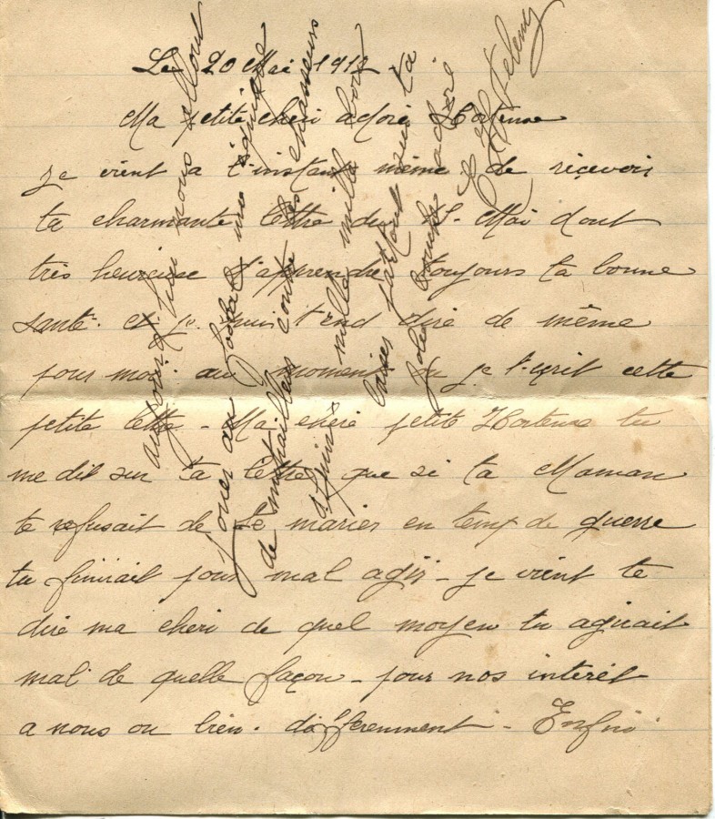 299 - 20 Mai 1917 - Lettre d'Eugène Felenc adressée à sa fiancée Hortense Faurite  - Page 1.jpg