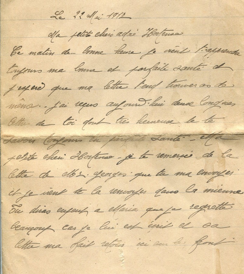 302 - 22 Mai 1917 - Lettre d'Eugène Felenc adressée à sa fiancée Hortense Faurite  - Page 1.jpg
