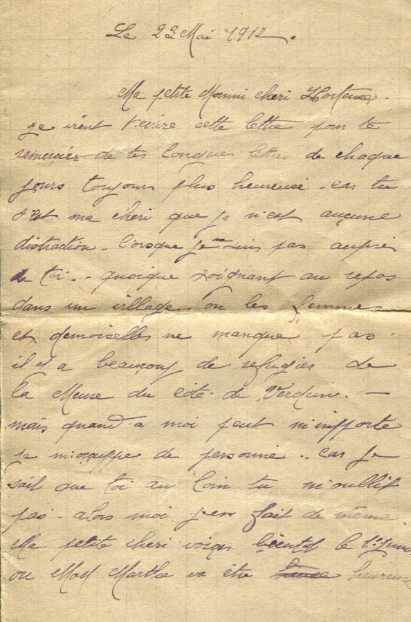 305 - 23 Mai 1917 - Lettre d'Eugène Felenc adressée à sa fiancée Hortense Faurite - Page 1.jpg