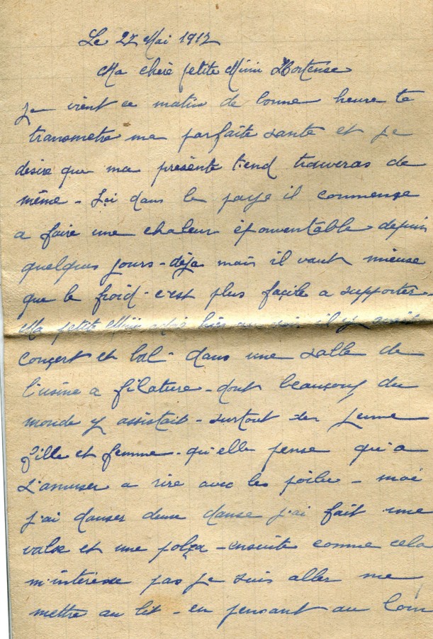 311 - 27 Mai 1917 - Lettre d'Eugène Felenc adressée à sa fiancée Hortense Faurite - Page 1.jpg
