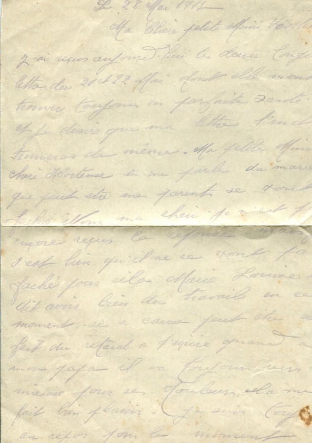316 - 28 Mai 1917 - Lettre d'Eugène Felenc adressée à sa fiancée Hortense Faurite - Page 1.jpg