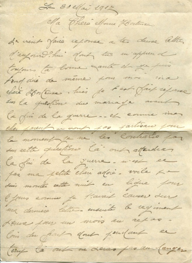 319 - 30 Mai 1917 - Lettre d'Eugène Felenc adressée à sa fiancée Hortense Faurite - Page 1.jpg