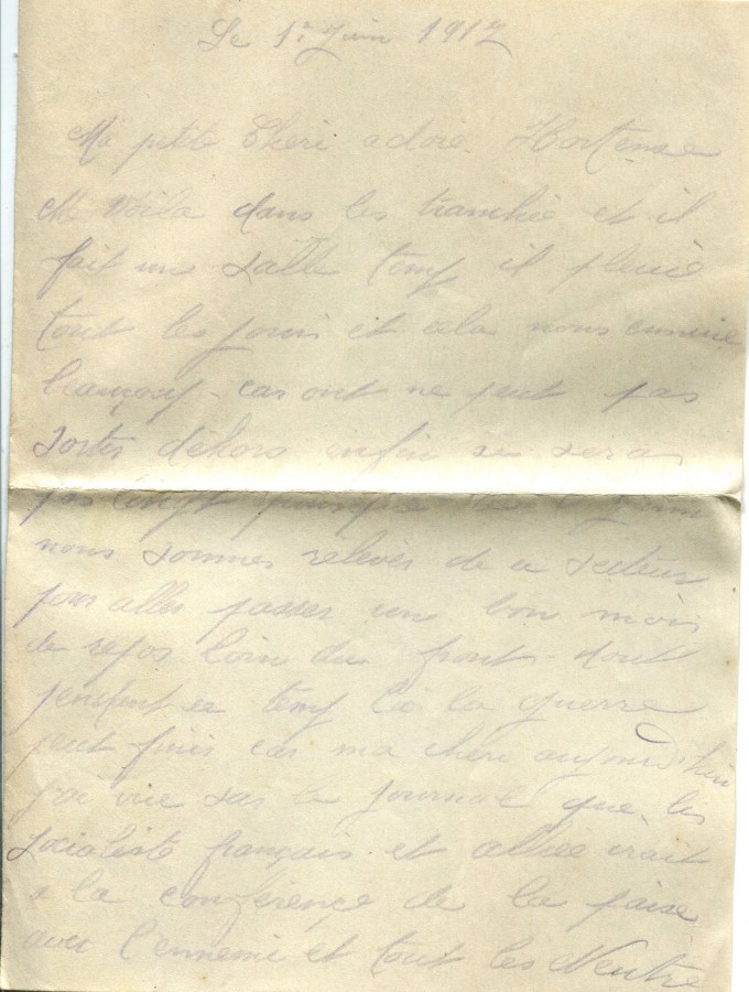 329 - 1er Juin 1917 - Lettre d'Eugène Felenc adressée à sa fiancée Hortense Fautire  - Page 1.jpg