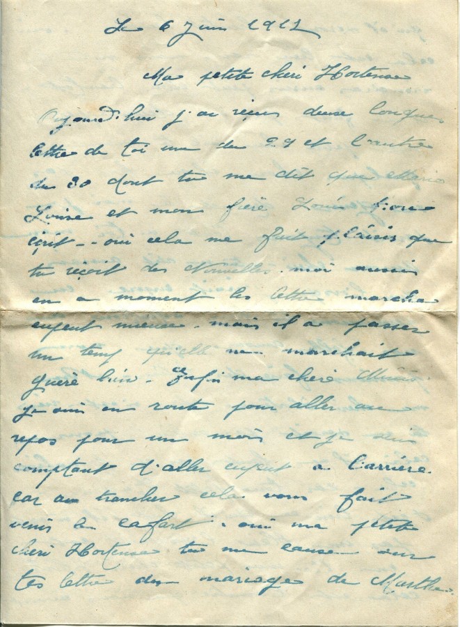 336 - 6 Juin 1917 - Lettre d'Eugène Felenc adressée à sa fiancée Hortense Faurite - Page 1.jpg