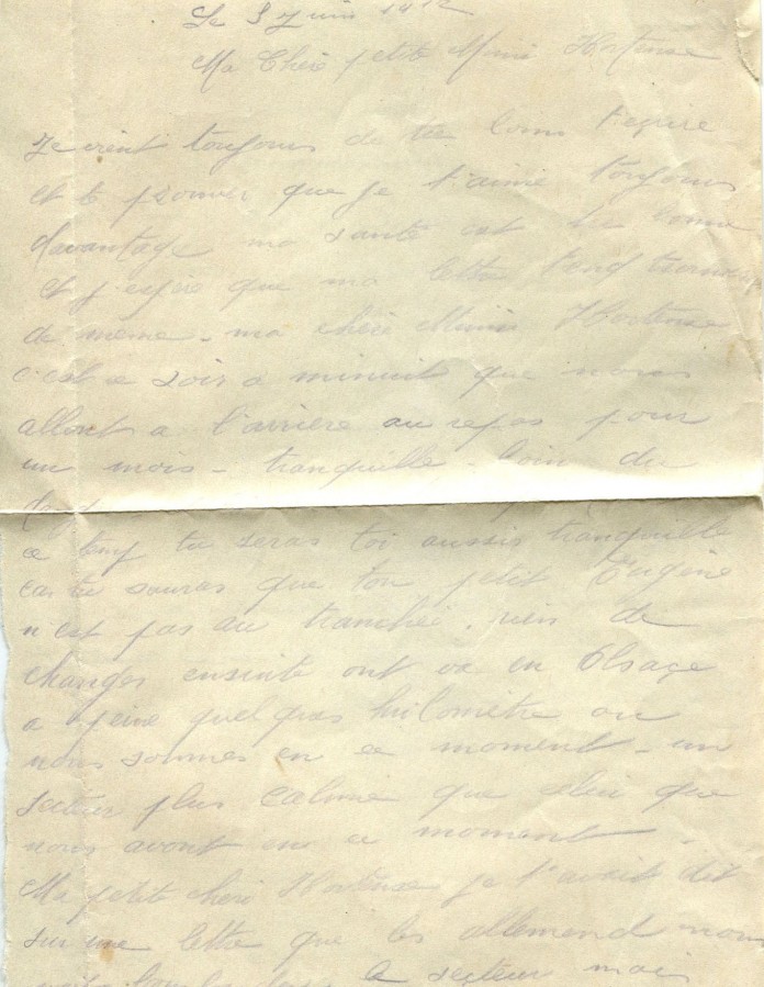 339 - 9 Juin 1917 - Lettre d'Eugène Felenc adressée à sa fiancée Hortense Faurite - Page 1.jpg