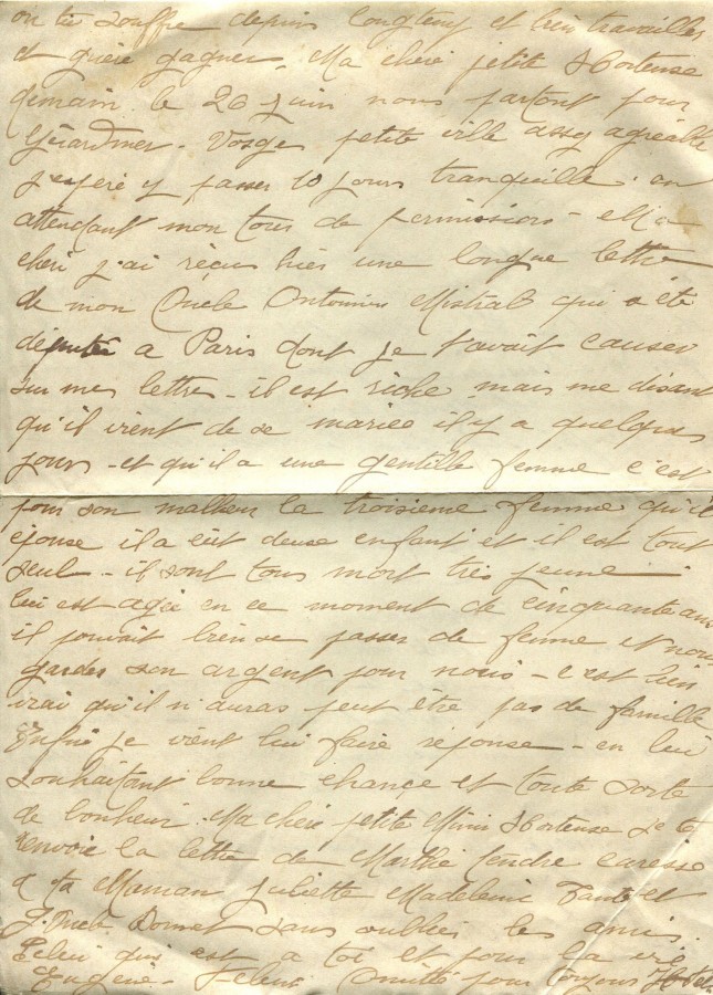 365 - 25 Juin 1917 -Lettre d'Eugène Felenc adressée à sa fiancée Hortense Fautire - Page 2.jpg