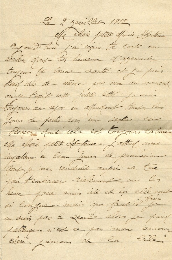 320 - Lettre d'Eugène Felenc adressée à sa fiancée Hortense Fautire datée du 2 Juillet 1917 - Page 1.jpg