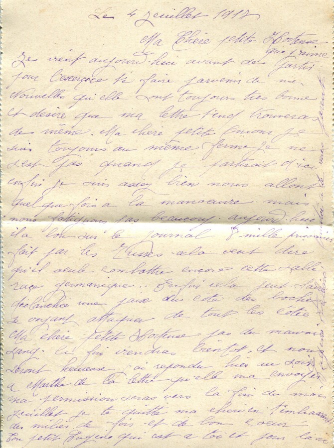 325 - Lettre d'Eugène Felenc adressée à sa fiancée Hortense Fautire datée du 4 Juillet 1917.jpg