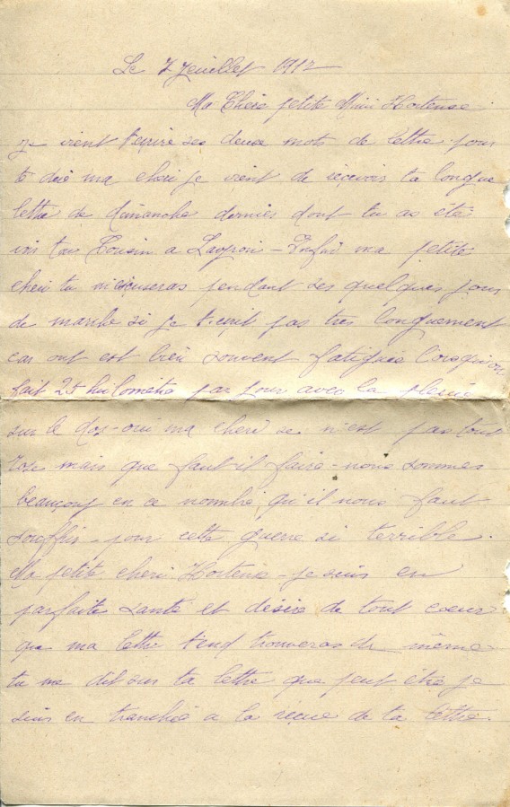 327 - Lettre d'Eugène Felenc adressée à sa fiancée Hortense Fautire datée du 7 Juillet 1917 -.jpg