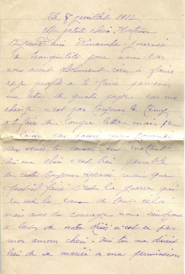 329 - Lettre d'Eugène Felenc adressée à sa fiancée Hortense Fautire datée du 8 Juillet 1917 - Page 1.jpg