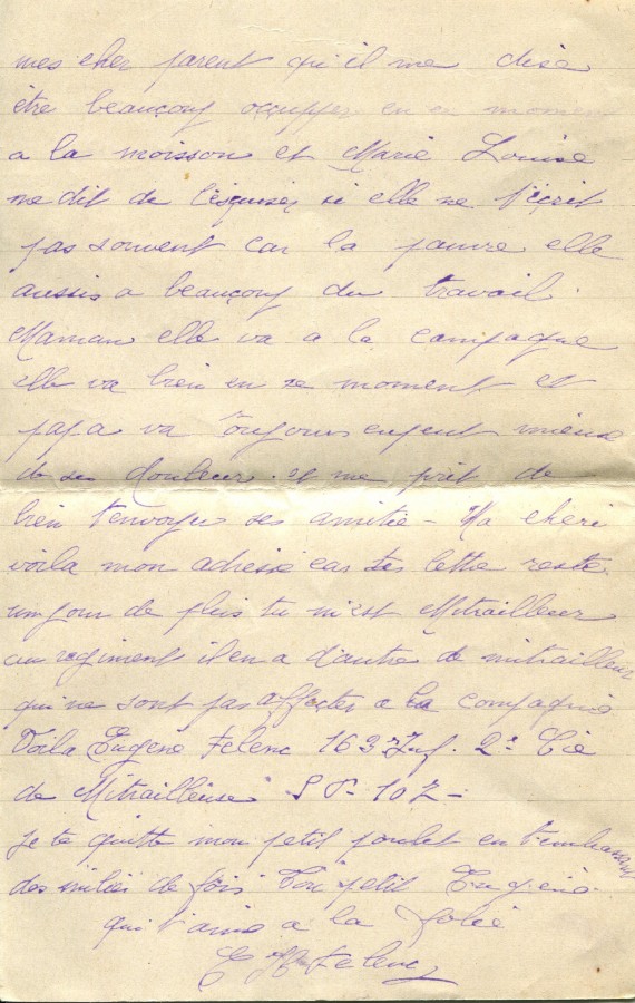 331 - Lettre d'Eugène Felenc adressée à sa fiancée Hortense Fautire datée du 8 Juillet 1917 - Page 4.jpg