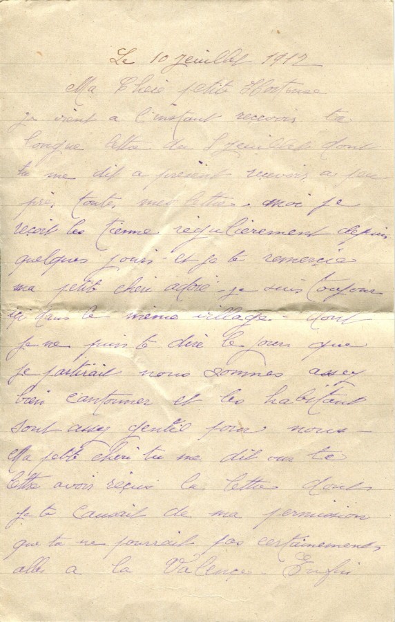 335 - Lettre d'Eugène Felenc adressée à sa fiancée Hortense Fautire datée du 10 Juillet 1917 - Page 1.jpg