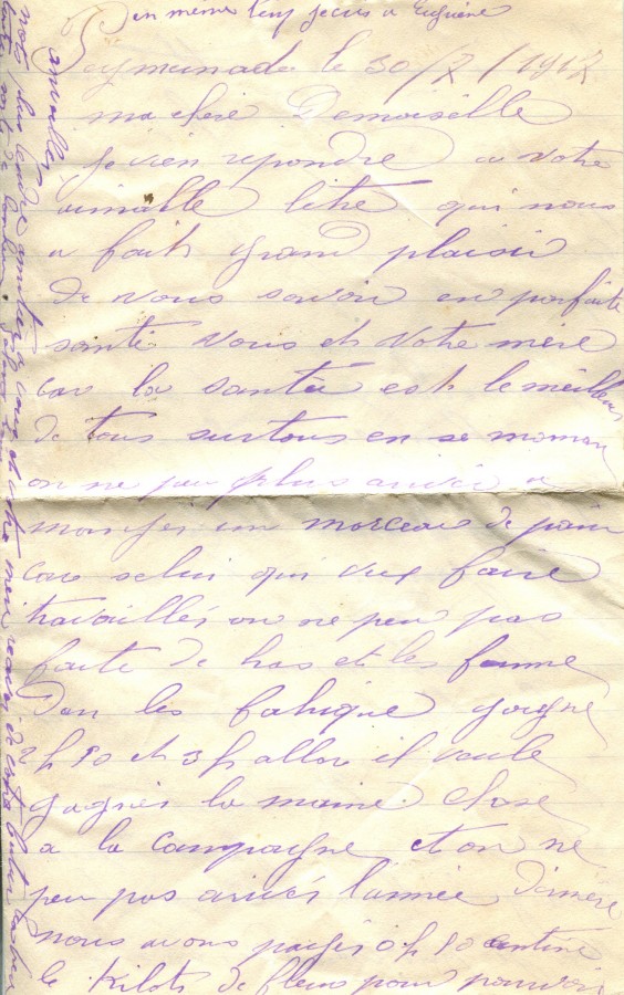 352 - Lettre d'un ami adressée à Hortense Faurite datée du 30 Juillet 1917 page 1.jpg
