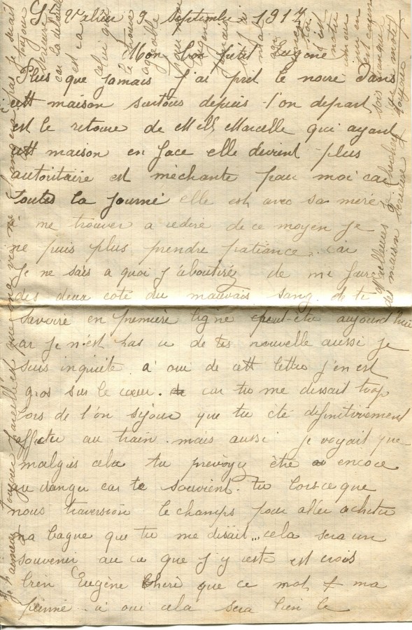 406 - 9 Septembre 1917 - Lettre d'Hortense Faurite adressée à son fiancée Eugène Felenc - Page 1.jpg