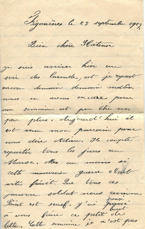 420 - 23 Septembre 1917 - Lettre de Marie-Louise Felenc adressée à Hortense Faurite - Page 1.jpg