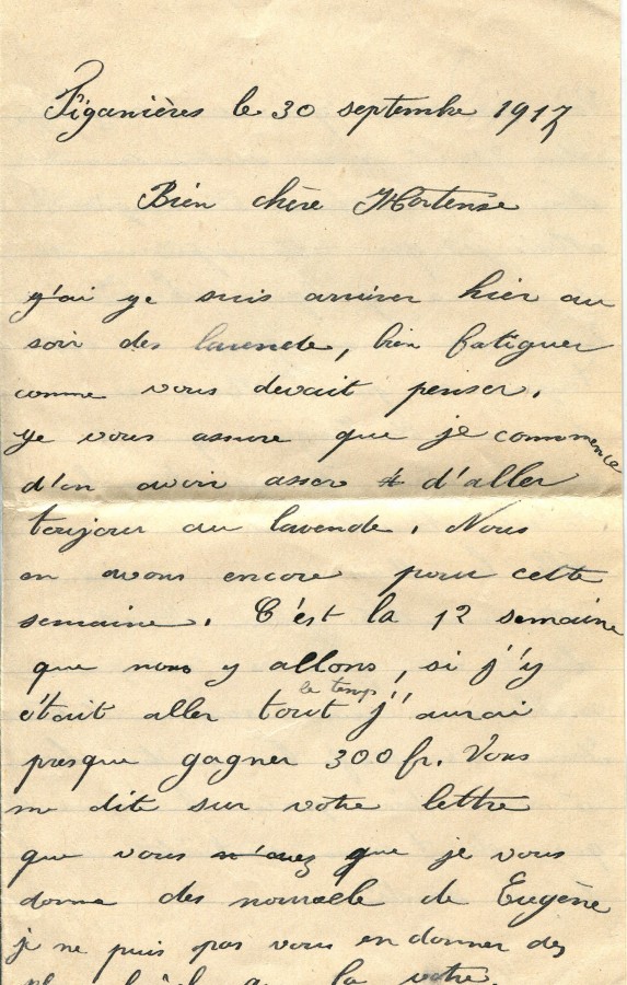 425 - 30 Septembre 1917 - Lettre de Marie-Louise Felenc adressée à Hortense Faurite - Page 1.jpg