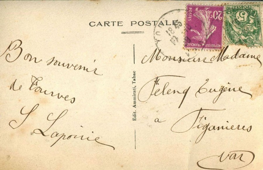 428 - (Date cachée) Verso d'une carte postale Tourves d'un ami adressée à Eugène Felenc.jpg