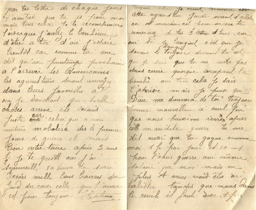 445 - 10 Octobre 1917 - Lettre d'Hortense Faurite à son fiancé Eugène Felenc - Page 2 & 3.jpg