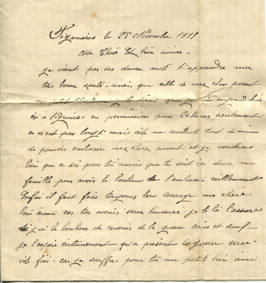 477 - 28 Novembre 1917 - Lettre d'Eugène Felenc adressée à sa fiancée Hortense Faurite - Page 1.jpg