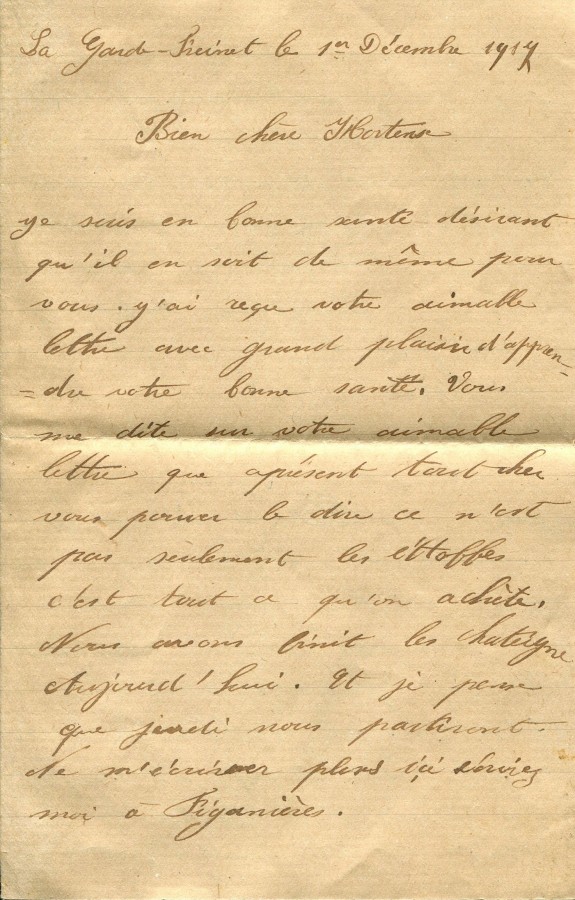 483 - Lettre de Marie-Louise Felenc adressée à Hortense Faurite datée du 1er décembre 1917-Page 1.jpg